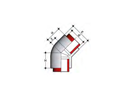 Чертёж Отвод для сварки враструб PVDF 45° PN16 110 мм