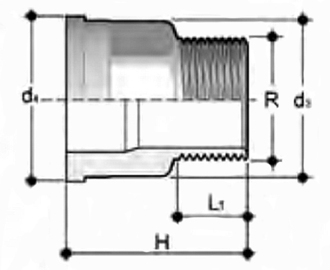 Чертёж Муфта из нержавеющей стали A316L наружная резьба 36 x 3/4”