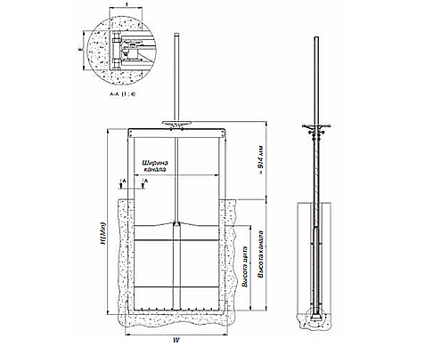 Чертёж Глубинный щитовой затвор G.Penstock GS 600*600 мм