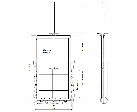 Чертёж Глубинный щитовой затвор G.Penstock GI 150*150 мм