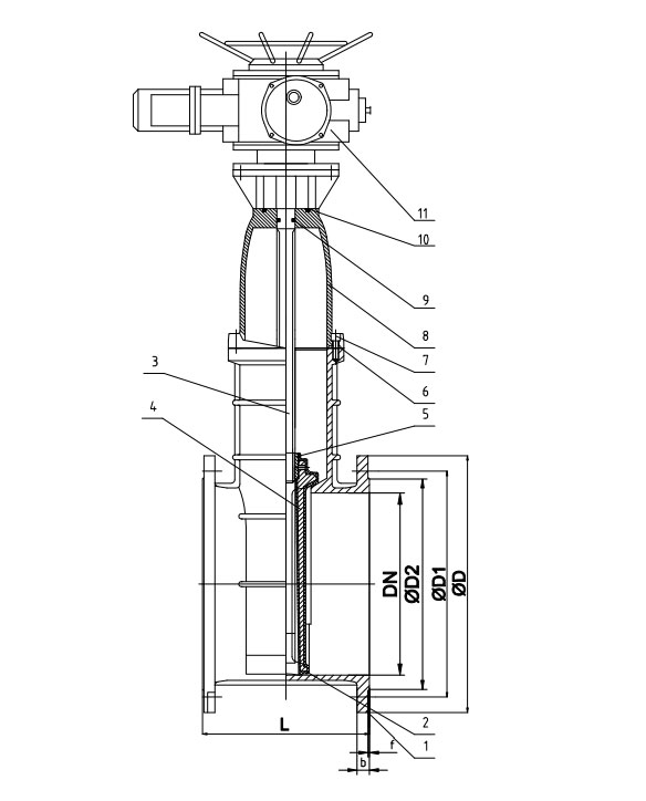 Чертёж Задвижка с обрезиненным клином HALSE А2200 PN10 DN800 с эл. приводом HALSE NAVI MT30.1