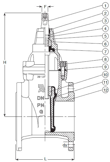 Чертёж Задвижка AVK 06/30 клиновая фланцевая короткая 40 мм