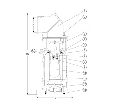 Чертёж Клапан AVK 701/46-010 кинетический воздушный PN16 50 мм