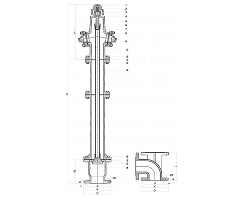 Чертёж Гидрант надземный FAF 7100 PN16 100 мм H=1450 мм